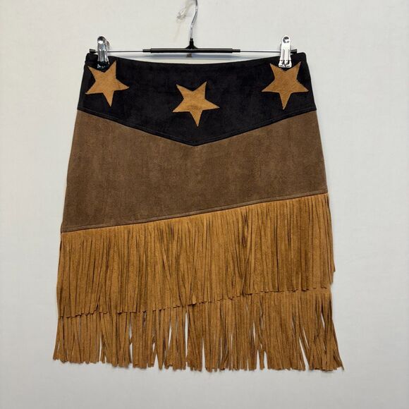Vocal Faux Suede Fringe Mini Skirt Size Medium Western Boho Cowgirl C069 -19 - Picture 11 of 14
